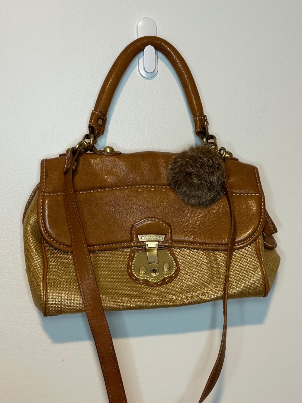Talbots Brown Beige Satchel Top Handle Bag with Gold Hardware, Women's Vintage